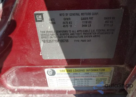 2009 Chevrolet Malibu Lt z USA, uszkodzony, nr VIN 1G1ZJ57719F186798